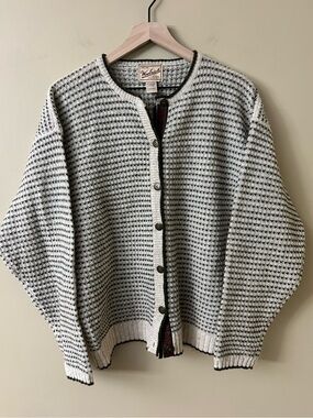 Woolrich Black and White Houndstooth Knit Cardigan